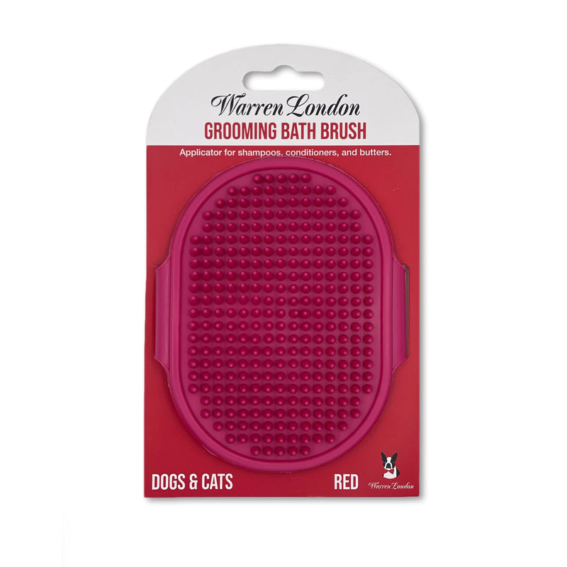 Warren London 2-in-1 Bath & Groom Brush for Dogs & Cats – Red Silicone Scrubber & Applicator for Shampoo, Hydrating Butter or Leave-In Conditioner – Gentle Massaging Grip - PawsPlanet Australia