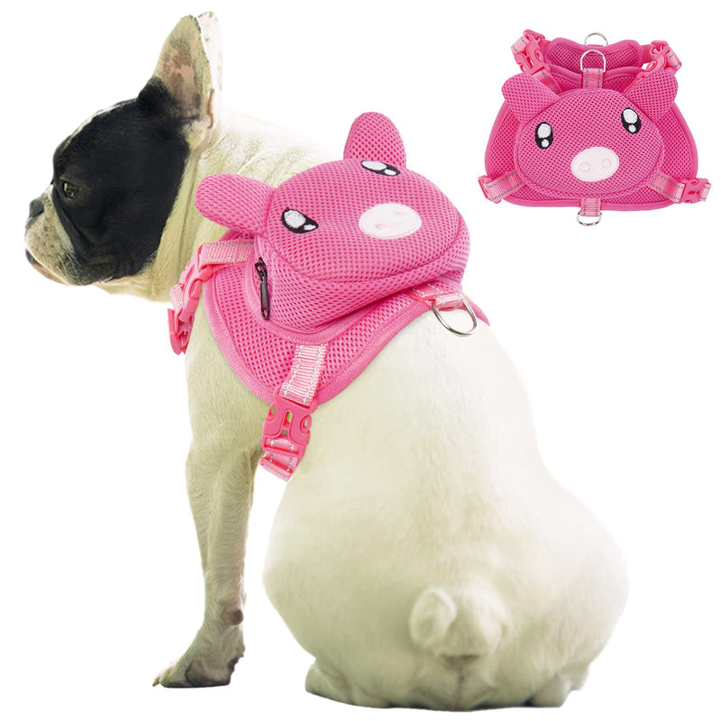 IDOMIK Dog Backpack Harness, No-Pull Dog Backpack with D-Ring for Small Medium Dogs, Cute Self Carrier Backpack for Dogs to Wear, Adjustable Dog Harness Backpack for Traveling Camping Hiking,Pig,S Pink Pig