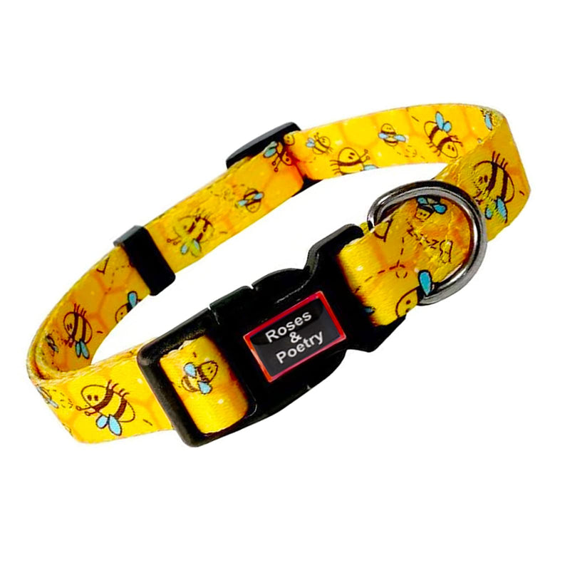 Roses&Poetry Dog Collar with Colourful Bee Patterns, Adjustable Durable Puppy Collars for Small Medium Large Dogs (Bee-XS) XS Golden
