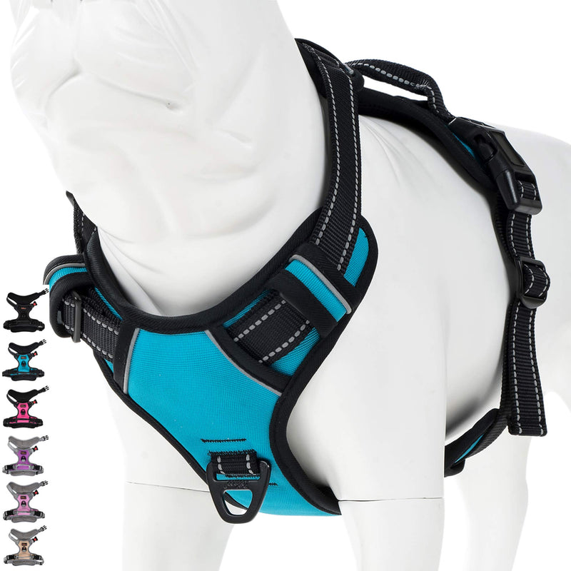 Coohom No Pull Dog Harness with Handle and Two Leash Attachments,Adjustable Outdoor Pet Harness with Reflective Oxford Material for Small Medium Large Dogs (XL, Blue 2022) XL - PawsPlanet Australia