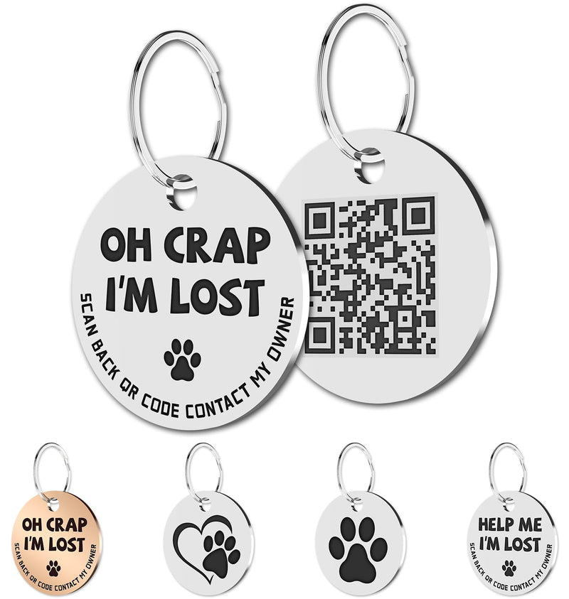 MYLUCKYTAG Stainless Steel QR Code Pet ID Tags Cat Tags - Pet Online Profile - Scan QR Receive Instant Pet Location Alert Email Im Lost,silver - PawsPlanet Australia