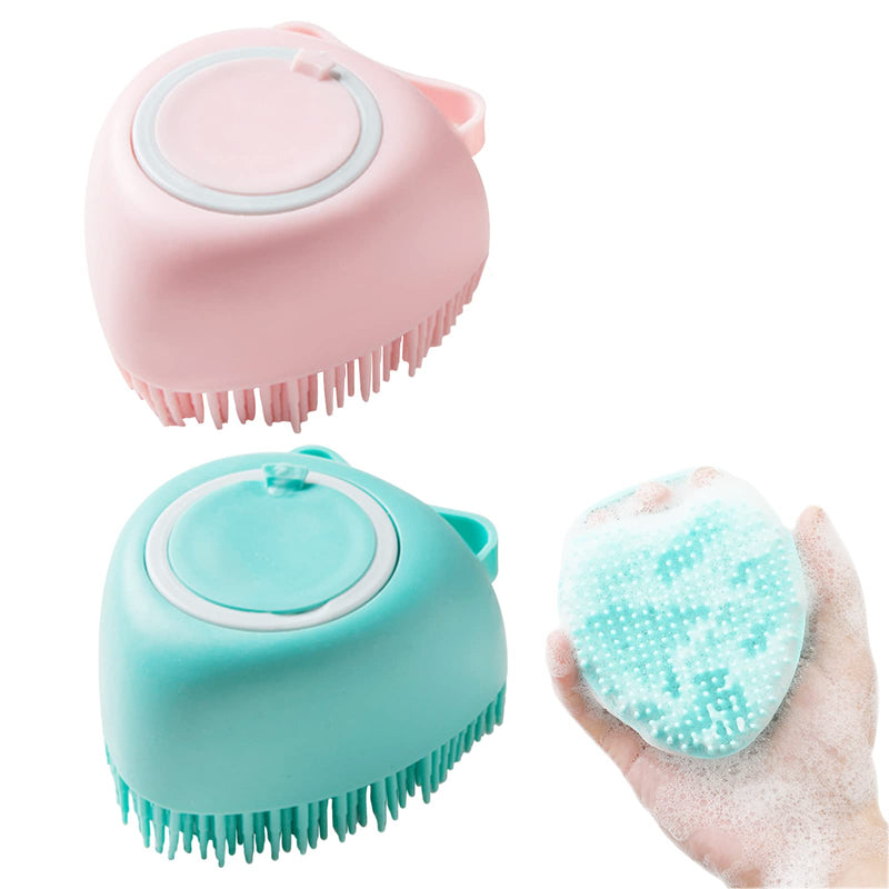 2 Pack Pet Bath Massage Brush Soft Silicone with Ring Handle Shampoo Dispenser for Dogs Cats - PawsPlanet Australia