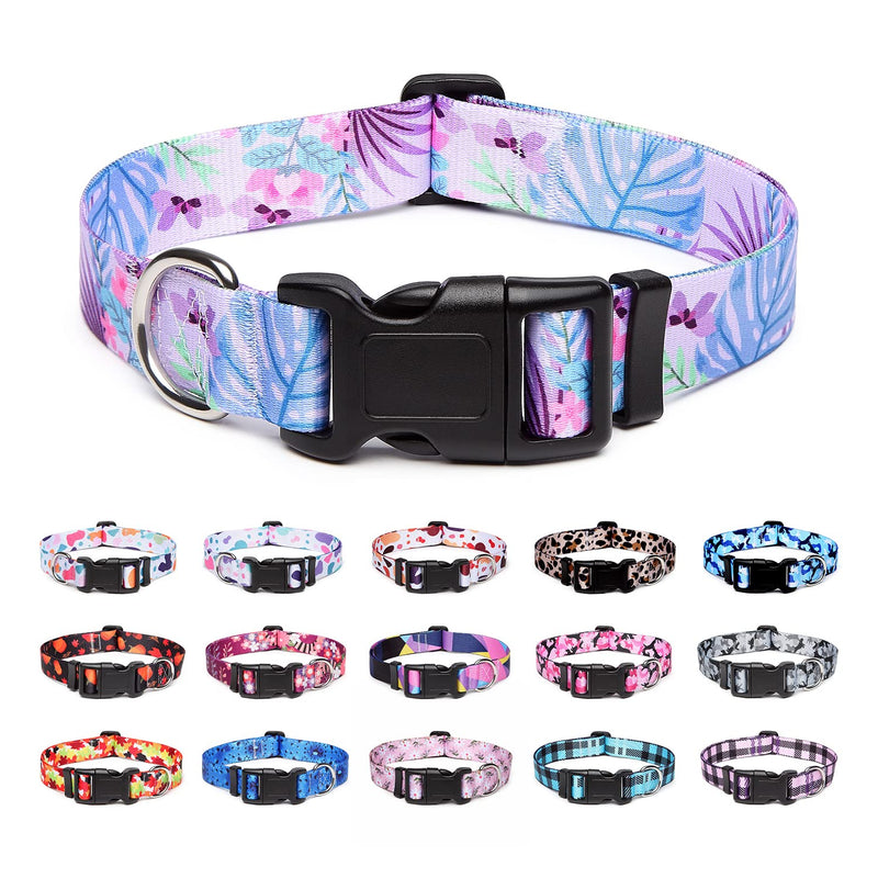 Adjustable Dog Collar with Patterns, Ultra Comfy Soft Nylon Breathable Pet Collar for Small Medium Large Dogs (S, Purple Flower) S - PawsPlanet Australia