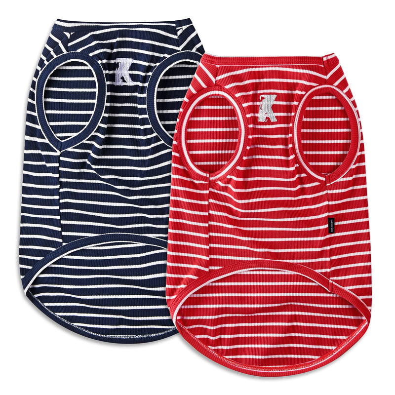 Koneseve Dog Shirt Vest Lightweight Stretchy Dog T-Shirts Soft Cool Shirts Sleeveless Stripe Vests Breathable Clothes for Puppy Kitty Cats Small Medium Large Dogs 2 Pack Red + Blue [ 2XL ] 2XL-(20~30lb) | Chest(~24") - PawsPlanet Australia