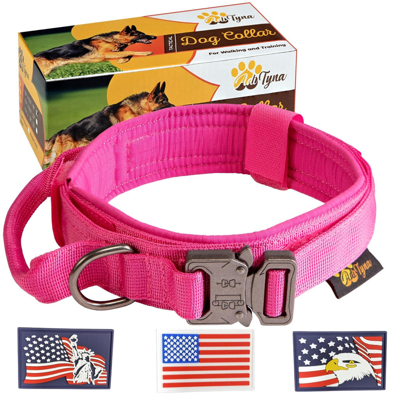 ADITYNA Premium Dog Collar with Metal Buckle - Tactical Dog Collar - Soft Padded, Heavy Duty, Adjustable Dog Collar with Handle for Training and Walking L Pink - PawsPlanet Australia