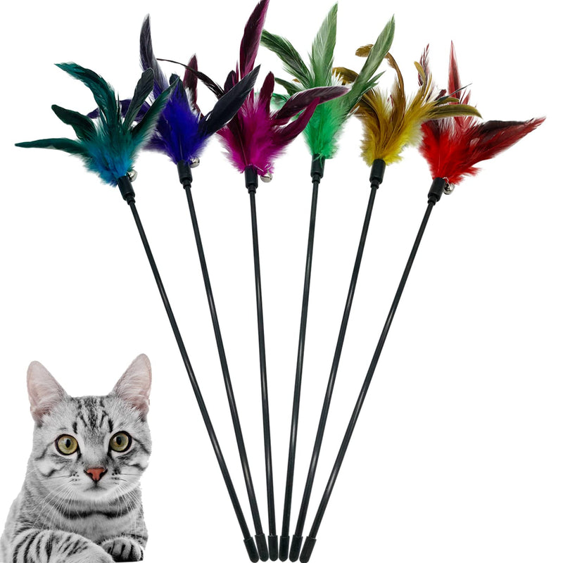 Cat Wand Toy Feather Stick Cat Toys, 6 PCS Cat Feathers Wand Toy, Interactive Cat Toy Feather Wand for Indoor Cats A-6 Pack Cat Wand Toys - PawsPlanet Australia