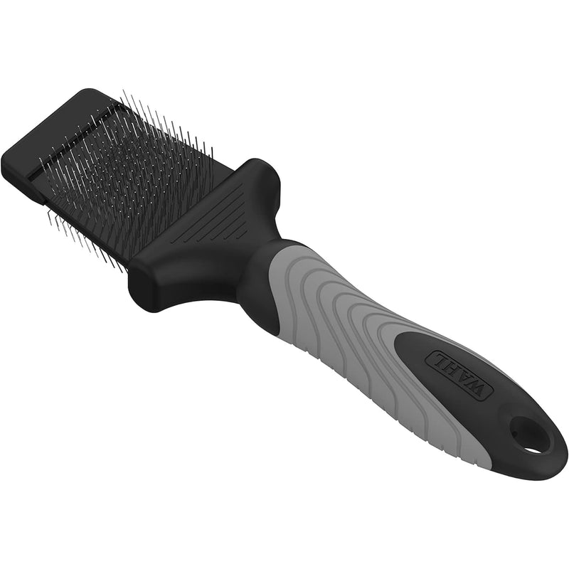 WAHL Professional Animal Double-Sided Flex Slicker Brush for Dogs & Cats (#858478) - Durable Pin Brush for Long-Haired Breeds like Bichon Frises & Collies - Ergonomic Black & Gray Grooming Tool - PawsPlanet Australia