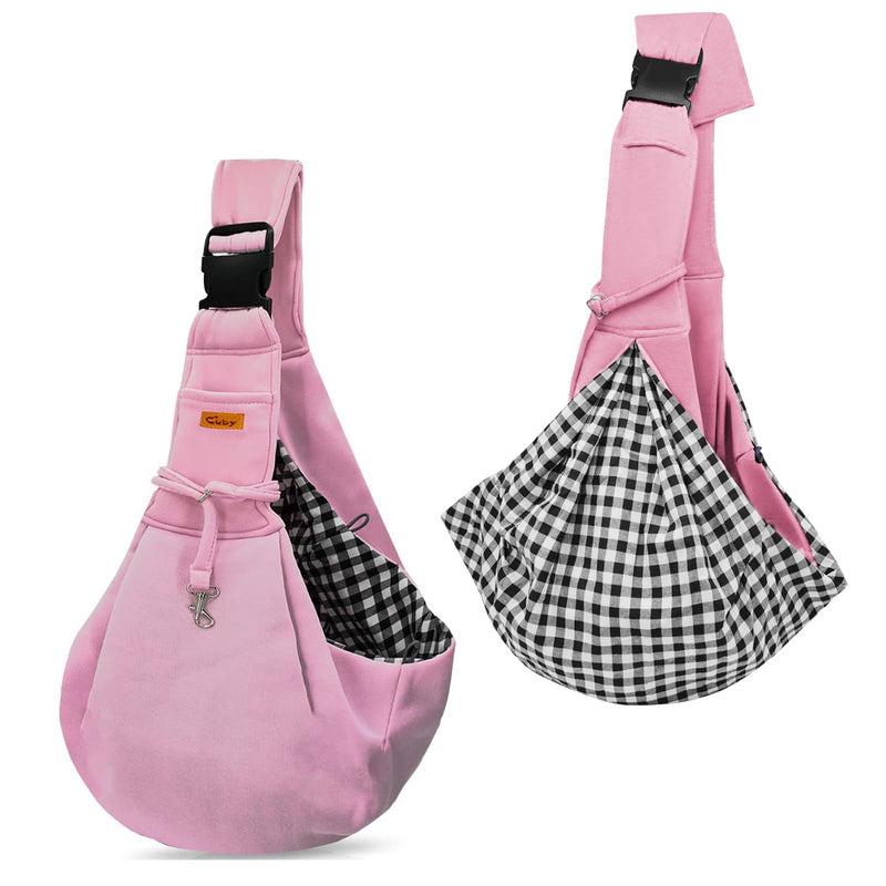 CUBY Dog and Cat Sling Carrier, Hands Free Reversible Pet Papoose Bag, Soft Pouch Adjustable, Suitable for Puppy Cats for Outdoor Travel (Pink, M-Adjustable Strap) Pink - PawsPlanet Australia