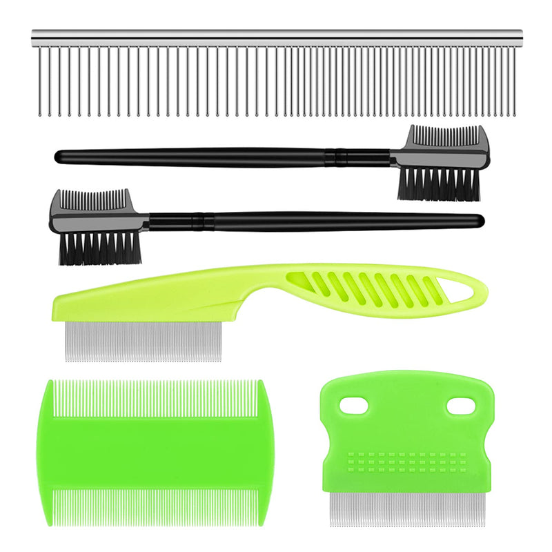 Flea Comb Lice Comb Cat & Dog Pet Grooming Combs Tear Stain Remover Remove Mucus Crust 2-in-1 Metal Round Smooth Teeth Comb Remove Floating Hair Tangles Dander green