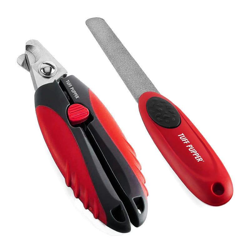 Tuff Pupper Dog Nail Clipper | Bonus Free Nail File | Razor Sharp Stainless Steel Blades | Protective Safety Guard Prevents Over-Cutting | Sturdy Non Slip Handles for Safe Grooming | Medium Large Dogs - PawsPlanet Australia