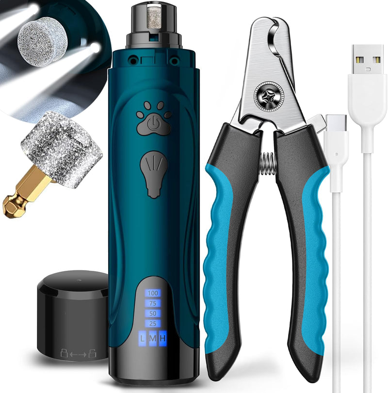 YABIFE Dog Nail Trimmers and Dog Nail Clippers Kit, Whisper Quiet Electric Grinder with Light, for Small, Medium, Large Dogs, Cats Toenail Grooming, 3 Speeds A-Blue - PawsPlanet Australia