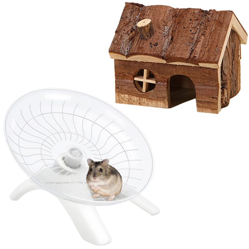 Hamster Wooden House Small Pets Hideout + Flying Saucer Silent Running Exercise Wheel for Dwarf Hamster Russian Robo - PawsPlanet Australia