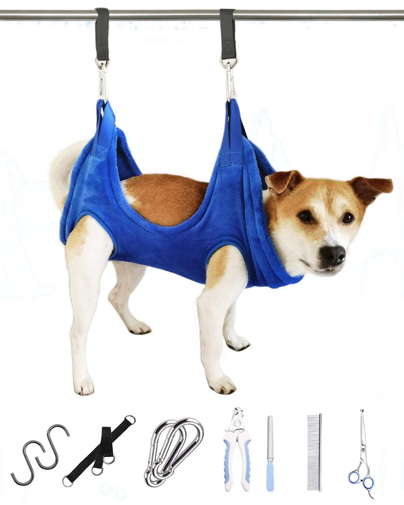 Dog Grooming Harness, Multifunctional Cats and Dogs Grooming Hammock, Pet Beauty Assistant, Nail Scissors/Nail Trimmer/Round Head Scissors (Medium, blue) Medium - PawsPlanet Australia