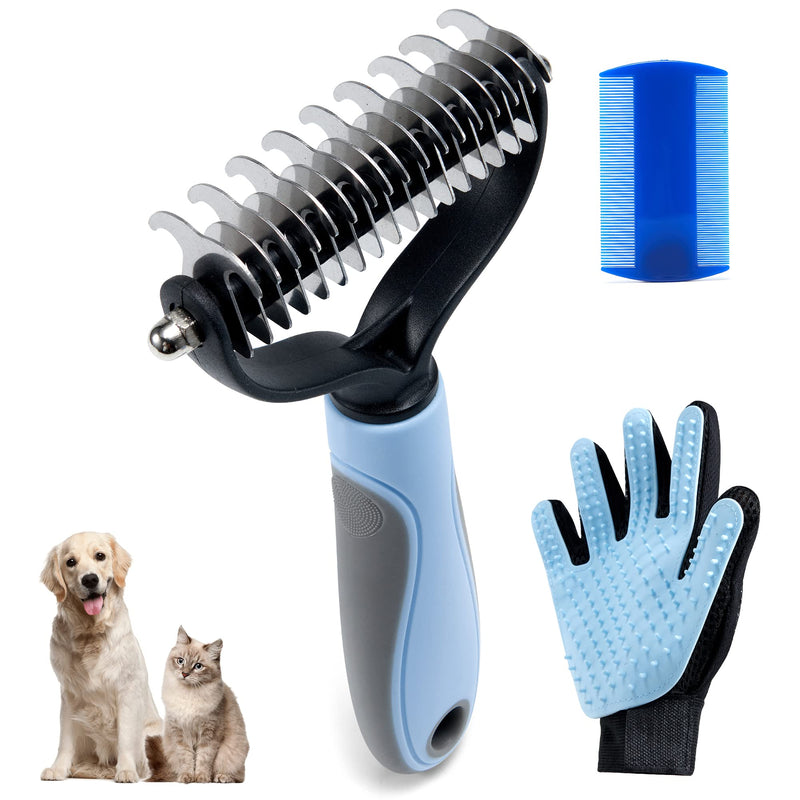 Pet Grooming Brush - Deshedding Brush, Double Sided Shedding and Dematting Undercoat Rake Comb for Dogs and Cats, Deshedding Tool for Grooming