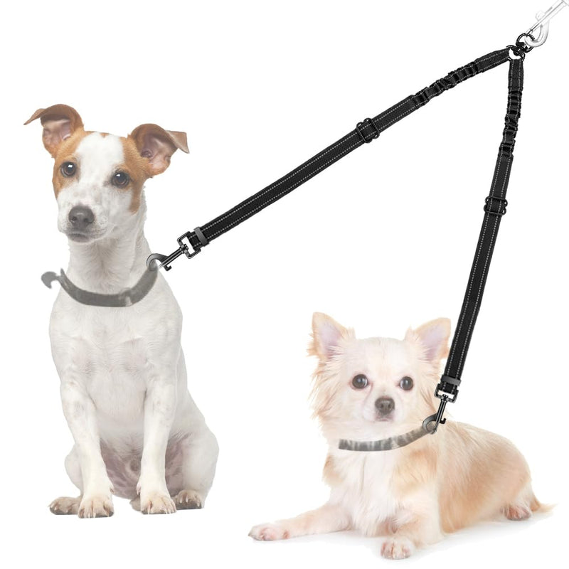 Double Dog Leash, No Tangle 360°Swivel Rotation Reflective Lead Attachment Adjustable Length Dual Two Dogs Lead Splitter, Comfortable Shock Absorbing Walking Training for 2 Dogs Black-Adjustable Small?7-20lbs)