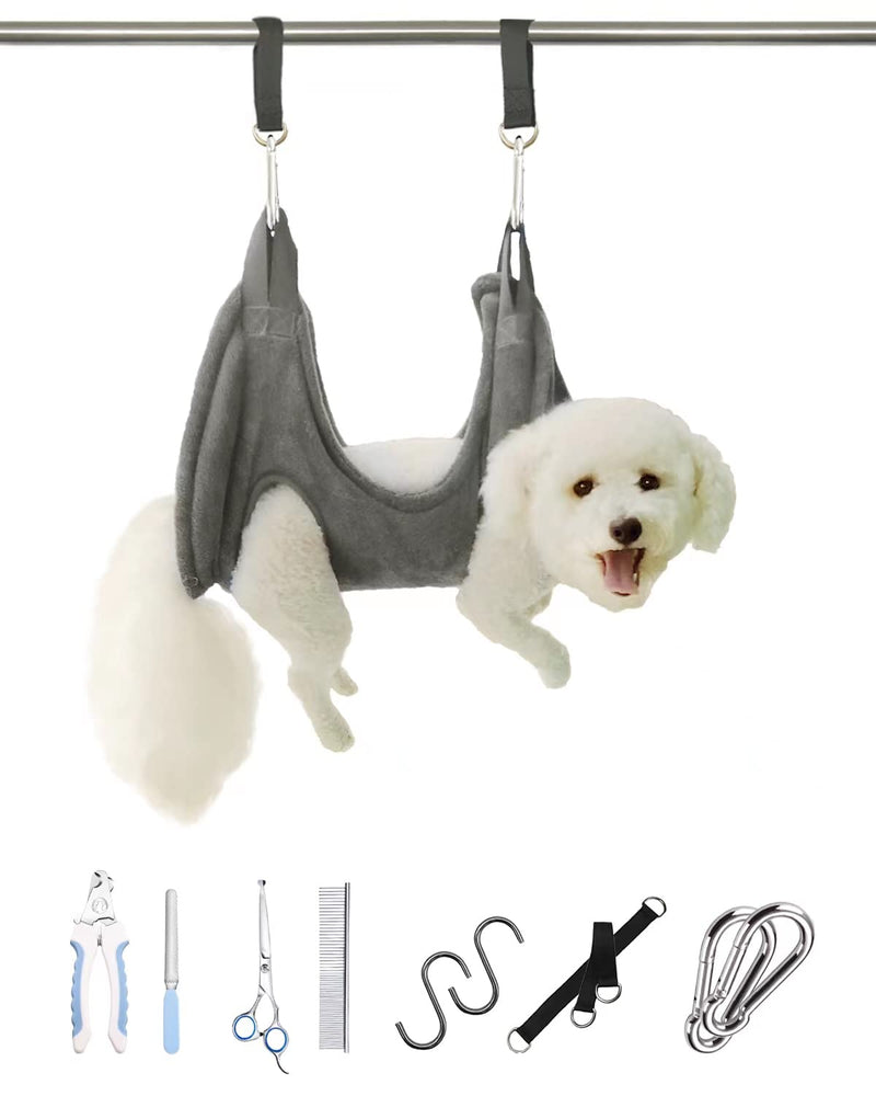 Dog Grooming Harness, Multifunctional Cats and Dogs Grooming Hammock, Pet Beauty Assistant, Nail Scissors/Nail Trimmer/Round Head Scissors (Medium grey) Medium - PawsPlanet Australia
