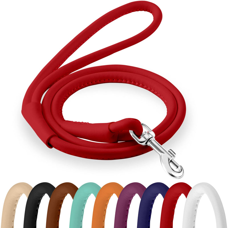CollarDirect Rolled Leather Dog Leash 6ft, Soft Training Leather Dog Leash for Puppy and Grown Dog Small Medium Large Black Blue Red Orange Green Pink White (Red, Size XL 6ft) - PawsPlanet Australia