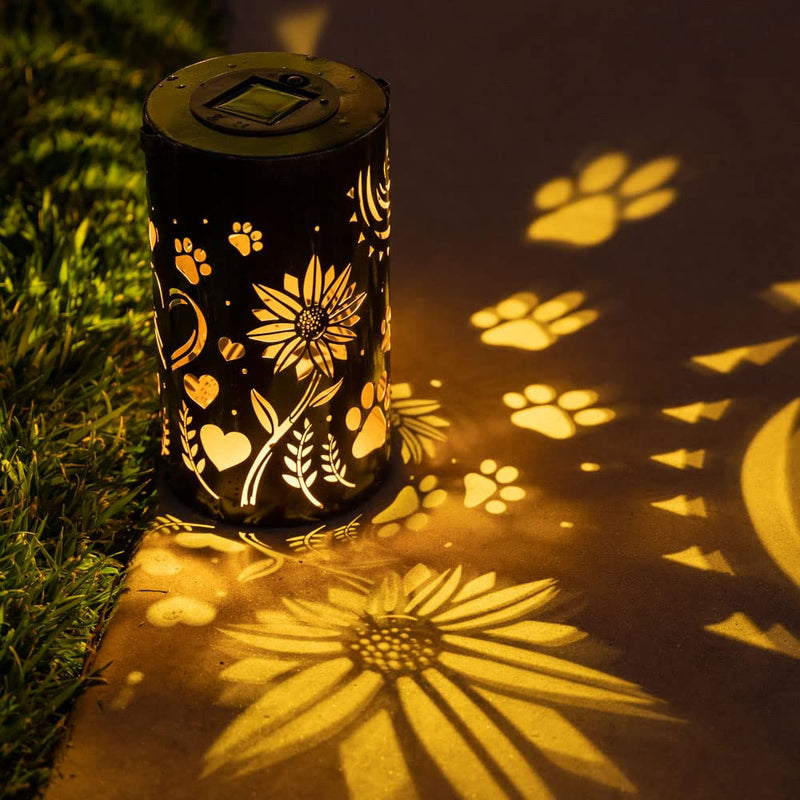iHeartDogs Pet Memorial Gifts - Artisan Shadow Solar Lantern 'Sunflowers & Paws' - This Pet Loss Gift Feeds 7 Shelter Pets in Honor of Your Departed Pet Sunflowers & Paws - PawsPlanet Australia