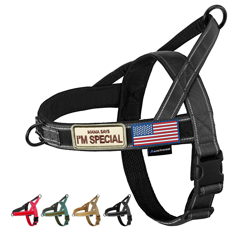 Annchwool No Pull Dog Harness with Soft Padded Handle,Reflective Strip Escape Proof and Quick Fit to Adjust Dog Harness,Easy for Training Walking for Small & Medium and Large Dog(Black,L) L Black - PawsPlanet Australia