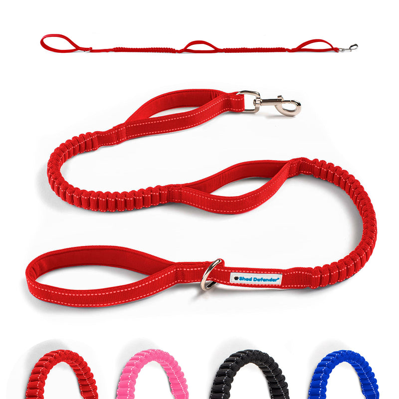 Shed Defender Shock Absorbing Bungee Leash - Three Padded Traffic Handles, Designed in The USA, Stretches 4-7ft, Elastic Dog Leash, Reflective Stitching, Large Dog & Small Breed, Heavy Duty, Red - PawsPlanet Australia