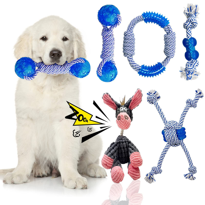 Rope Dog Toys 5 Pack with Squeaky Dog Toys, Dog Toys for Small Large Medium Dogs chew,for Teething Small Dogs, Convex Design Durable chew Rubber Balls,Funny Dog Toys donkey - PawsPlanet Australia
