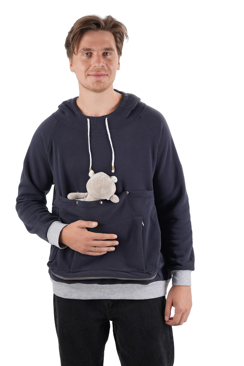 Cat Dog Carrier Hoodie Big Pet Pouch Sweatshirt Puppy Kitten Holder Carrier Pullover Top Kangaroo Unisex Hoodies Large Navy - PawsPlanet Australia