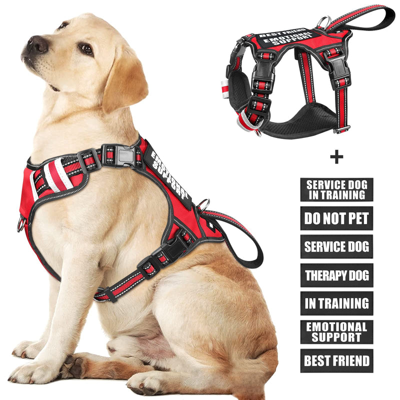 WINSEE Service Dog Vest No Pull Dog Harness with 7 Dog Patches, Reflective Pet Harness with Durable Soft Padded Handle for Training Small, Medium, Large, and Extra-Large Dogs Red - PawsPlanet Australia