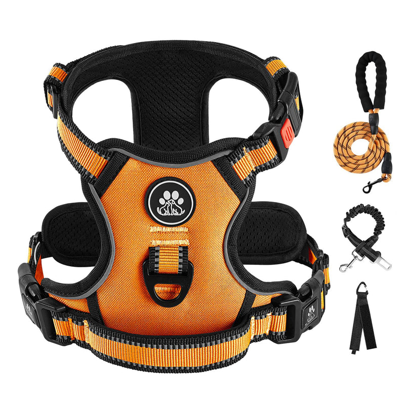 IVY&LANE No Pull Dog Harness with Leash Set, Reflective No Choke Pet Vest,Adjustable Oxford Dog Vest Harness with Easy Control Handle for Small Medium Large Dogs X-Small Orange - PawsPlanet Australia