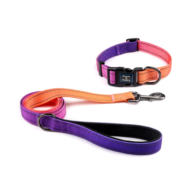 Roses&Poetry Reflective Dog Collar and Leash Set, Purple Martingale Dog Collar and Leash for Medium Dogs, Adjustable Durable Nylon Pet Collars with Leashes for Walking,Playing,Training（Mistyrose-M） Mistyrose