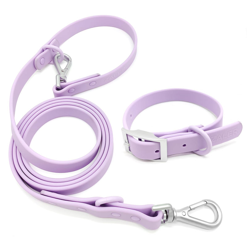 ZALER Dog Collar and Leash Set, Waterproof Adjustable Odor Proof Pet Collars Leashes Easy to Clean, 6FT Dog Leash with 2 Hooks for Large, Medium Small Dogs (S, Purple) Lilac Purple S(Collar:8.6''-12.6''; Leash:6ft) - PawsPlanet Australia