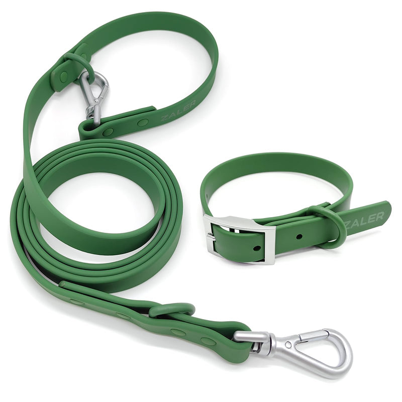 ZALER Dog Collar and Leash Set, Waterproof Adjustable Odor Proof Pet Collars Leashes Easy to Clean, 6FT Dog Leash with 2 Hooks for Large, Medium Small Dogs (L, Green) Spruce Green L(Collar:15.7''-19.7''; Leash:6ft) - PawsPlanet Australia
