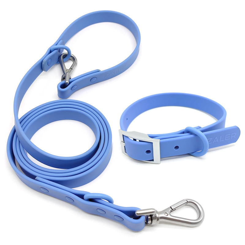 ZALER Dog Collar and Leash Set, Waterproof Adjustable Odor Proof Pet Collars Leashes Easy to Clean, 6FT Dog Leash with 2 Hooks for Large, Medium Small Dogs (S, Blue) Moonstone Blue S(Collar:8.6''-12.6''; Leash:6ft) - PawsPlanet Australia