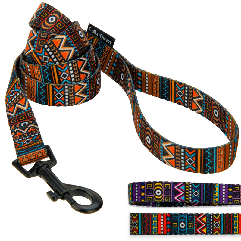 CollarDirect Aztec Dog Leash Nylon Tribal Pattern Cat Pet Leashes for Small Medium Large Dogs Puppy Lead 5 FT Long for Walking (Aztec Sunset, L, New) Aztec Sunset (New) - PawsPlanet Australia