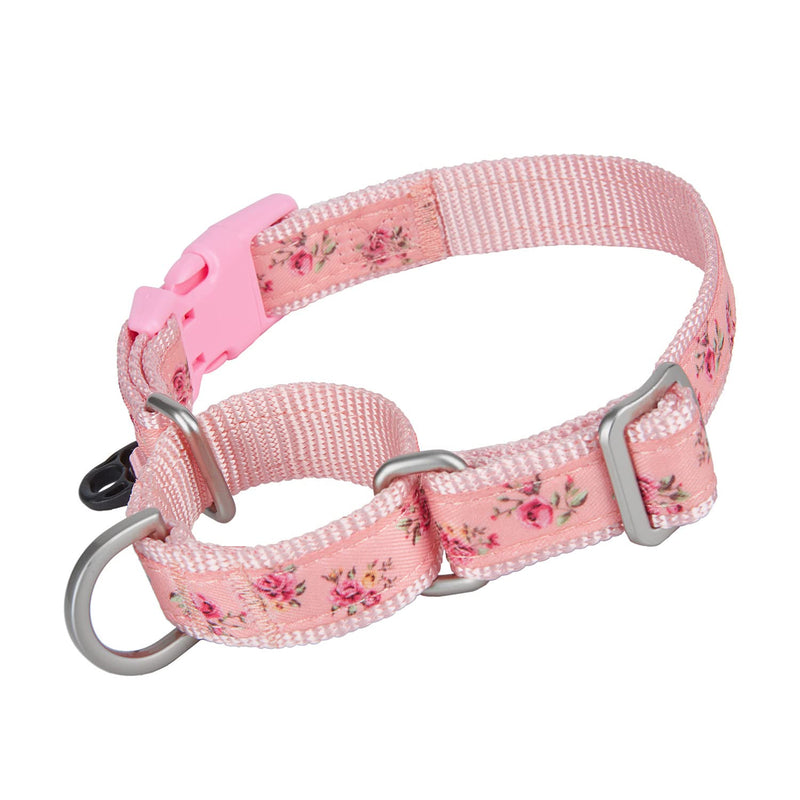 Martingale Dog Collars with Quick Snap Buckle in Floral Print Flower Nylon No Pull Collars for Female Male Medium to Large Dogs, Pink Medium (Neck 15"-19") Pink Flower - PawsPlanet Australia