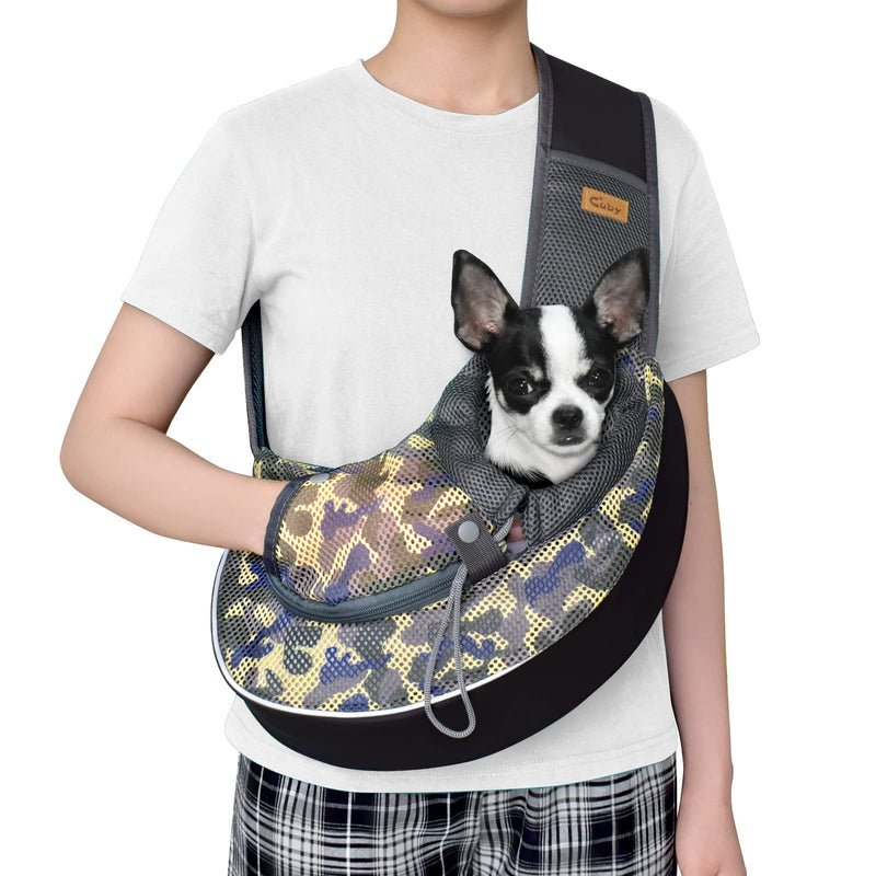 Cuby Pet Dog Sling Carrier for Small Dogs Cats Breathable Mesh Travel Safe Sling Bag Carrier for Dogs Cats Puppy (S Camouflage) S (3-5 lbs) - PawsPlanet Australia
