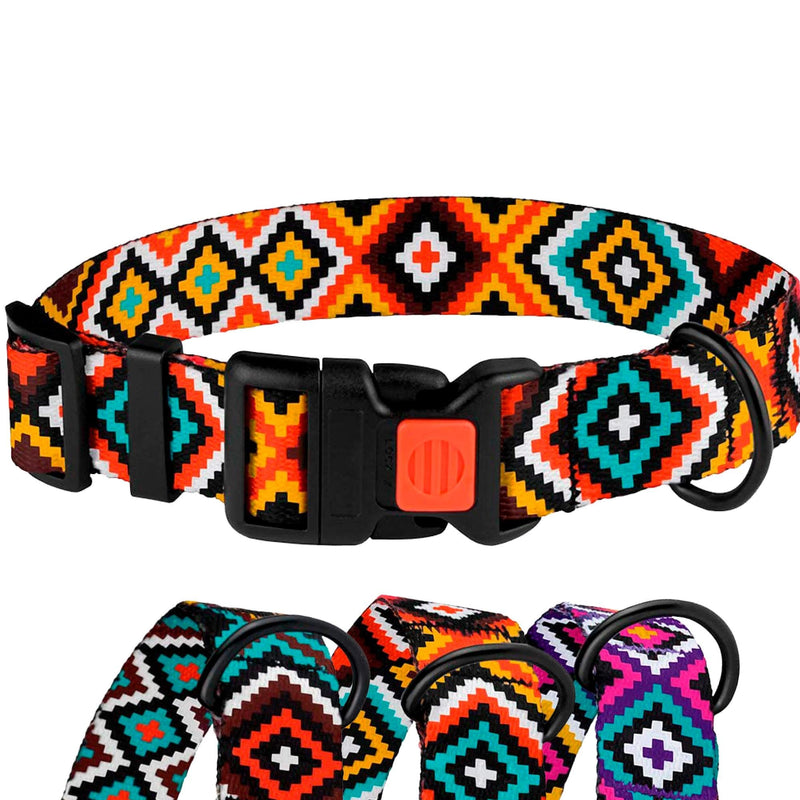 Nylon Dog Collar Aztec Geometric Pattern Aztec Sunset 14-18 inch Aztec Sunset 2 Neck Fit 14"-18" - PawsPlanet Australia