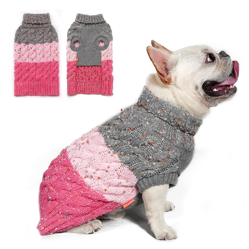 KYEESE Dog Sweater Color Block with Fuzzy Thread Knitted Turtleneck Dog Knitwear with dots in a Variety of Colors for Small Dogs Fall Winter Dog Clothes, Pink, M Medium (7-11lbs) 2# Pink - PawsPlanet Australia