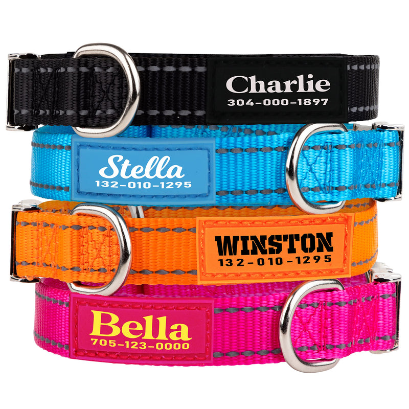 PAWBLEFY Personalized Dog Collars - Reflective Nylon Collar Customized with Name and Phone Number Adjustable Sizes for Small Dogs, Medium, Large 4 Colors Male Female boy Girl Puppies UPGRADED VERSION(CLASSIC) - PawsPlanet Australia