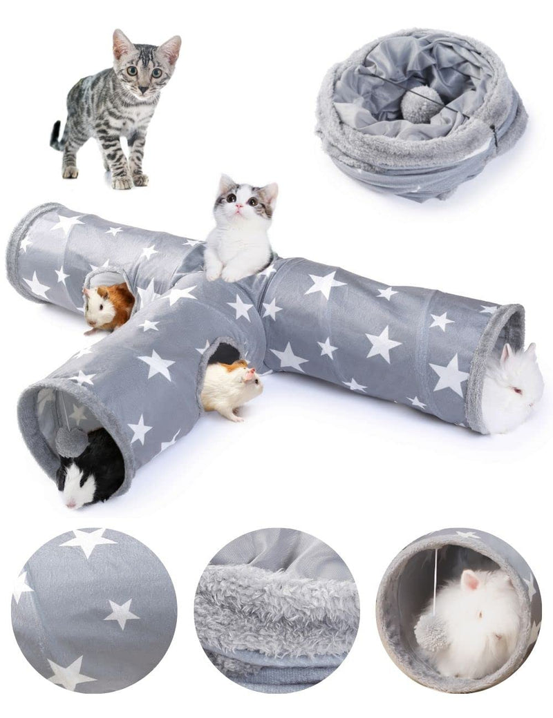 JanYoo Bunny Tunnel Rabbit Hideout Bunny Toys for Rabbits Accessories Guinea Pig Ferret Kitty 3 Ways Collapsible Tunnels Grey - PawsPlanet Australia
