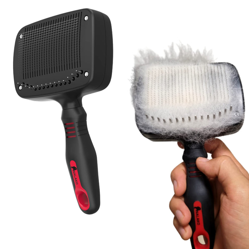 Self Cleaning Slicker TWO in One Brush - Updated Button - Slicker & Undercoat Rake - Remove Shedding Dog Hair, Undercoat & Mats, for Medium & Long Haired Dogs, Great for Husky, GSD - PawsPlanet Australia