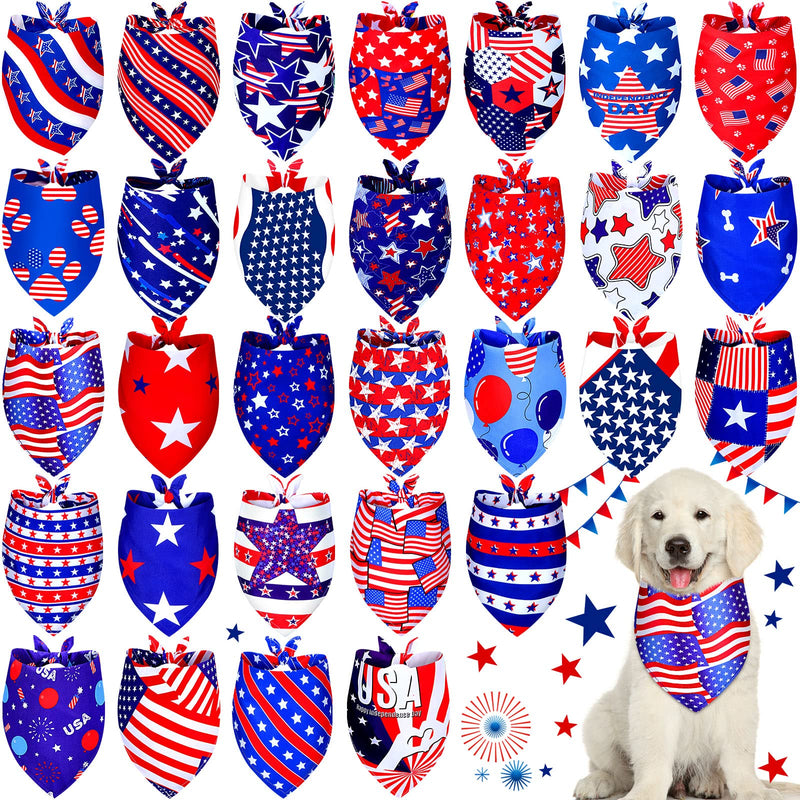 Loopeer 30 Pcs Dog Bandanas Bulk Pet Bandanas Scarf Gifts Triangle Reversible Adjustable Washable for Pets Cats Dogs(Flag Pattern, Large) Flag Pattern