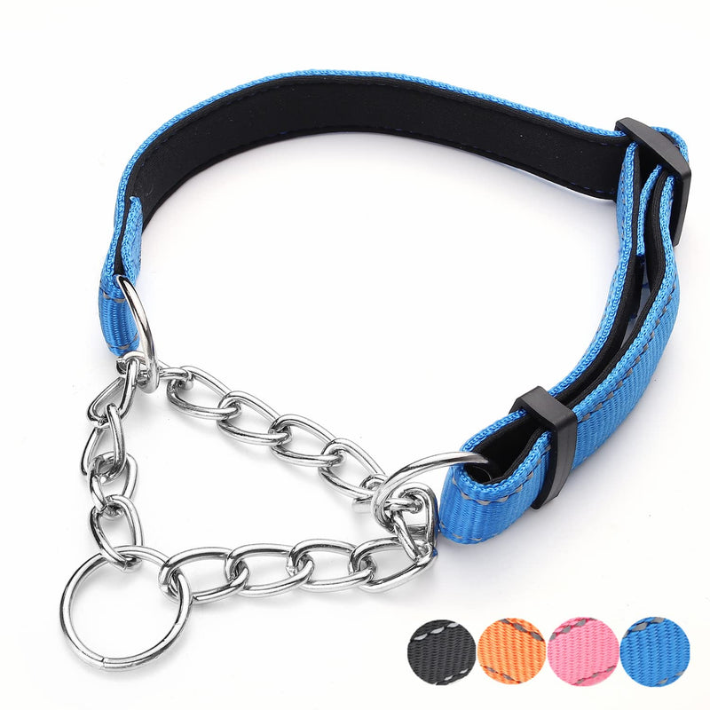 Martingale Dog Collars Adjustable Soft Nylon Reflective Collars with Stainless Steel Chain Walking Training Collars Heavy-Duty Puppy Chain Collars for Small,Medium,Large Dogs (S,Blue) S-(dog's neck10-15inches) Blue - PawsPlanet Australia