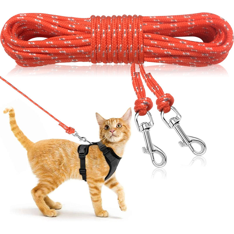 Rypet Reflective Cat Long Leash - 15 FT Escape Proof Walking Leads Yard Long Leash Durable Safe Personalized Extender Leashes Traning Play Outdoor for Kitten, Puppy, Rabbit and Small Animals Orange - PawsPlanet Australia