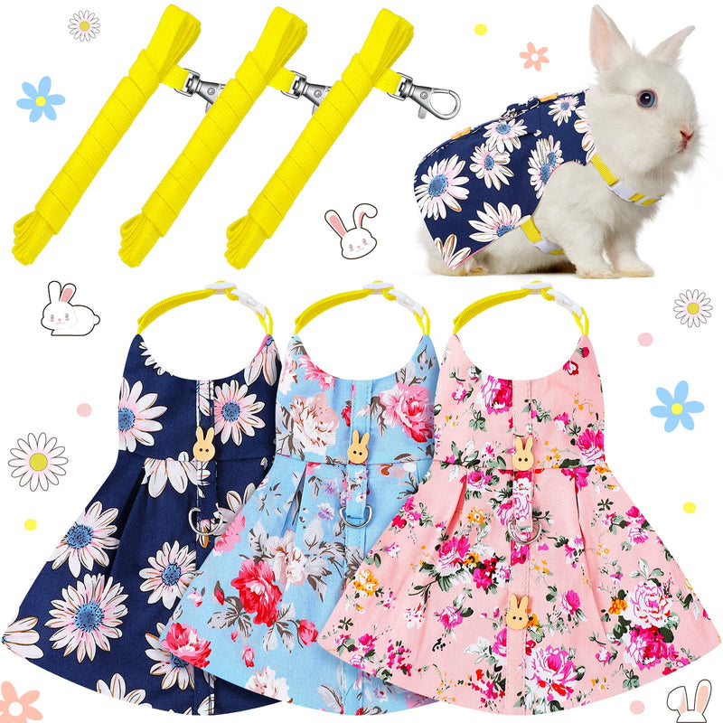 3 Piece Cute Rabbit Leash and Harness Set, Bunny Rabbit Dress Clothes Walking Harness Vest Escape Proof Pet Supply for Rabbit Hedgehog Ferret Guinea Pig (Pink Flower, Blue Flower, Daisy) Pink Flower, Blue Flower, Daisy - PawsPlanet Australia