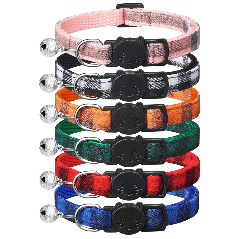 6 Pack Classic Plaid Cat Collars with Bells - Breakaway Kitten Collar and Adjustable 6-9 in,Cute Kitty Collar for Girl Boy Cats,Pet Gifts,Accessories,Supplies,Stuff 6''-9'' - PawsPlanet Australia