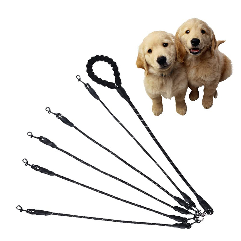 Five Dog Leash,Comfortable 5 Dog Leash with Reflective,360 Swivel No Tangle Five Dog Training Leash,for Multiple Large Medium Small Dogs (Black, Five Leashes) Black - PawsPlanet Australia