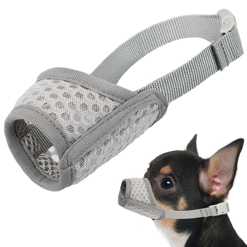Mayerzon Dog Muzzle, Soft Mesh Muzzle for Small Medium Large Dogs Chihuahua Poodles Beagle Dachshund Corgis Labrador, Puppy Muzzle for Biting Chewing Grooming, Allows Panting Drinking Grey XXS-(Snout 4”-5”) - PawsPlanet Australia