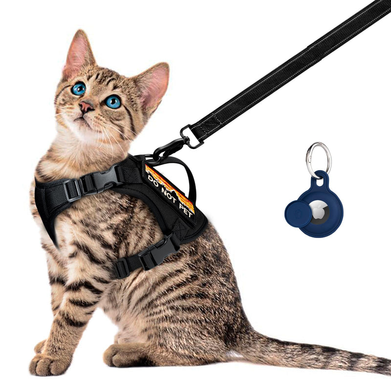 Tactical Cat Harness and Leash Set for Walking, Adjustable Escape Proof Pet Vest for Large Cat,Easy Control Breathable Cat Vest with Handle，Molle Patches (Black, L) black - PawsPlanet Australia