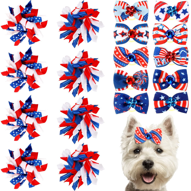 40 Pieces 4th of July Dog Cat Hair Bows Independence Day Puppy Hair Bows Red Blue White American Flag Patriotic Dog Grooming Bows Ties with Star Rubber Bands Elastic Dog Accessories for Pets Colorful - PawsPlanet Australia