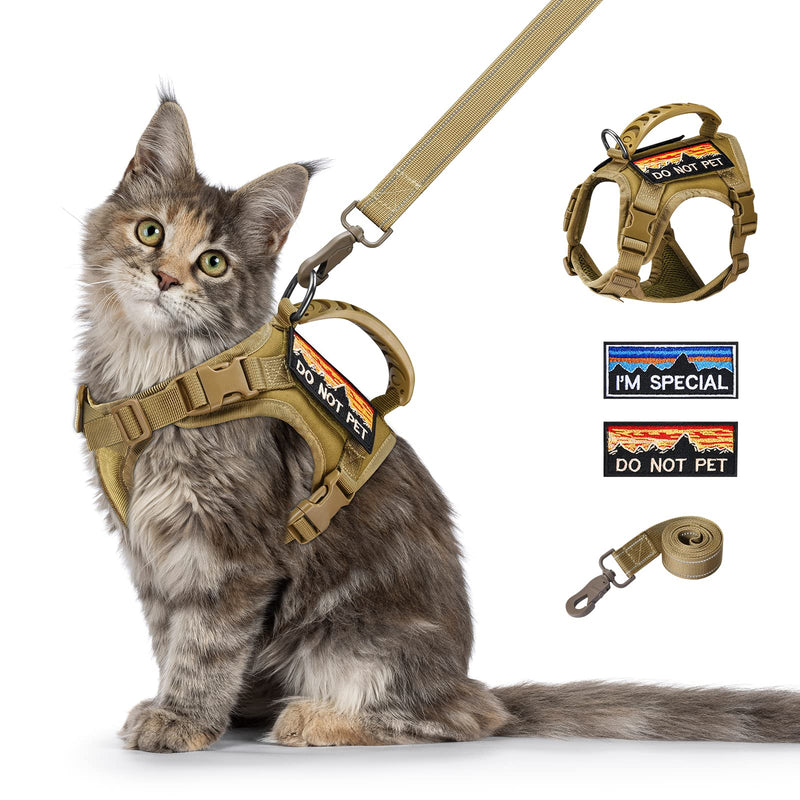 Tactical Cat Harness and Leash for Walking Esacpe Proof,Adjustable Soft Mesh Large Cat Vest with Rubber Handle Easy to Control,Molle Pathes L A-khaki - PawsPlanet Australia